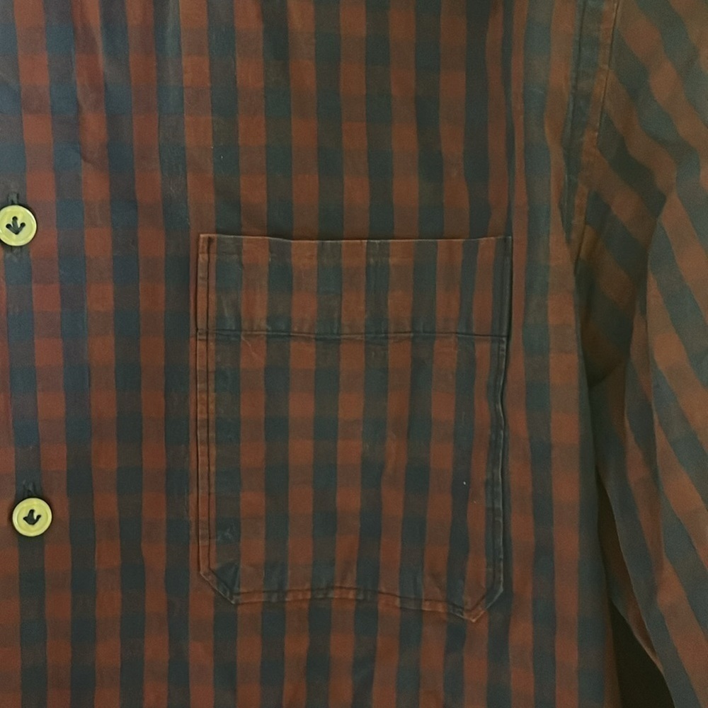 Benson men’s plaid cotton long sleeve dress shirt, size, large, maroon, and blue - Picture 4 of 9